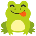 Frosch + sich die Lippen leckendes Gesicht