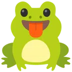 Frosch + Gesicht mit herausgestreckter Zunge