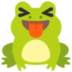 Frosch + Gesicht mit herausgestreckter Zunge und zusammengekniffenen Augen