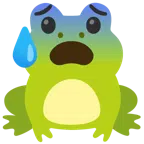 Frosch + besorgtes Gesicht mit Schweißtropfen