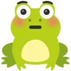 Frosch + errötetes Gesicht mit großen Augen