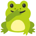 Frosch + Gesicht mit offenen Augen und Hand über dem Mund