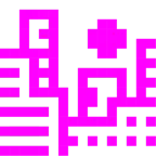 Computerspiel-Monster + Sonnenuntergang in der Stadt