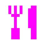 Computerspiel-Monster + Teller mit Messer und Gabel