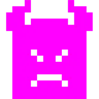 Computerspiel-Monster + wütendes Gesicht mit Hörnern