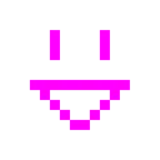Computerspiel-Monster + grinsendes Gesicht mit großen Augen