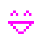 Computerspiel-Monster + grinsendes Gesicht mit lachenden Augen