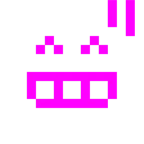 Computerspiel-Monster + grinsendes Gesicht mit Schweißtropfen