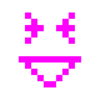 Computerspiel-Monster + Grinsegesicht mit zugekniffenen Augen