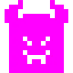 Computerspiel-Monster + grinsendes Gesicht mit Hörnern