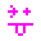 Computerspiel-Monster + zwinkerndes Gesicht mit herausgestreckter Zunge