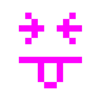 Computerspiel-Monster + Gesicht mit herausgestreckter Zunge und zusammengekniffenen Augen
