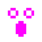 Computerspiel-Monster + erstauntes Gesicht