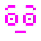 Computerspiel-Monster + errötetes Gesicht mit großen Augen