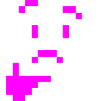 Computerspiel-Monster + nachdenkendes Gesicht