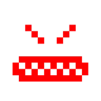 Computerspiel-Monster + Gesicht mit Symbolen über dem Mund