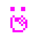 Computerspiel-Monster + Gesicht mit offenen Augen und Hand über dem Mund