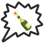 Sprechblase für wütende Aussage rechts + Flasche mit knallendem Korken