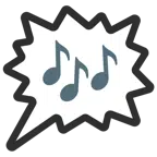 Sprechblase für wütende Aussage rechts + Musiknoten