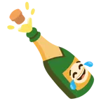 face with tears of joy + bottle with popping cork