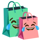face with tears of joy + shopping bags