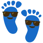 lächelndes Gesicht mit Sonnenbrille + Fußabdrücke