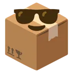 cara sonriendo con gafas de sol + paquete