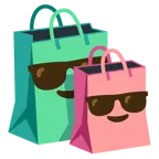cara sonriendo con gafas de sol + bolsas de compras