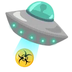 disco volante + simbolo del rischio biologico