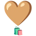 exclamación de corazón + bolsas de compras