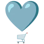 exclamación de corazón + carrito de la compra