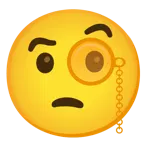 face with monocle + orange heart