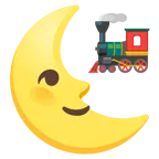 Mondsichel mit Gesicht rechts + Dampflokomotive
