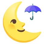 Mondsichel mit Gesicht rechts + Regenschirm