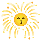 fuochi d’artificio + faccina che bacia con occhi sorridenti
