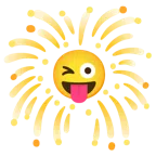 fuochi d’artificio + faccina che fa l’occhiolino e mostra la lingua