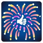 pulgar hacia arriba + fuegos artificiales