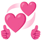 pulgar hacia arriba + corazones giratorios