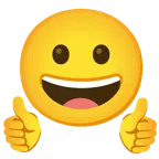 pulgar hacia arriba + cara sonriendo