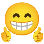 pulgar hacia arriba + cara radiante con ojos sonrientes