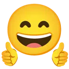 pulgar hacia arriba + cara sonriendo con ojos sonrientes