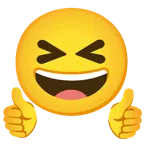 pulgar hacia arriba + cara sonriendo con los ojos cerrados