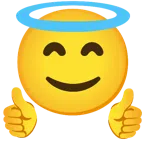 pulgar hacia arriba + cara sonriendo con aureola
