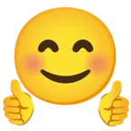 pulgar hacia arriba + cara feliz con ojos sonrientes