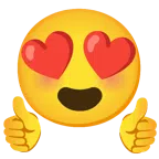 pulgar hacia arriba + cara sonriendo con ojos de corazón