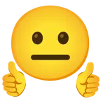 pulgar hacia arriba + cara neutral