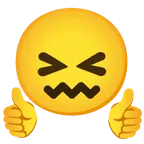 pulgar hacia arriba + cara de frustración