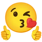 pulgar hacia arriba + cara lanzando un beso