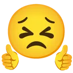 pulgar hacia arriba + cara desesperada