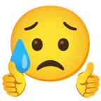pulgar hacia arriba + cara triste pero aliviada